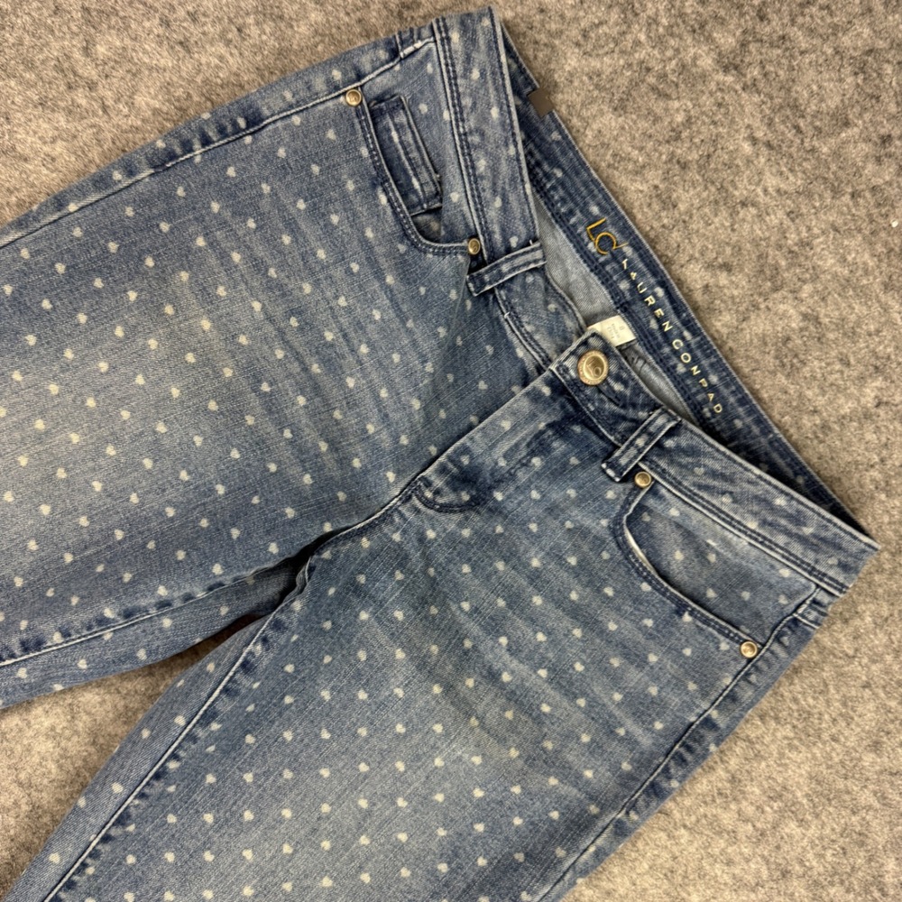 LC Lauren Conrad Heart Print Skinny Jeans Womens 8 Medium Wash Denim Valentines